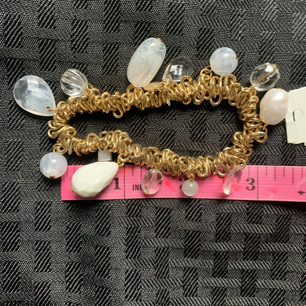 🐟 Freshwater Pearl Faceted & Smooth Bead Gold Tone Stretch Bracelet Cookie Lee - Picture 6 of 6
